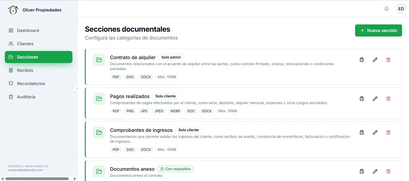 Secciones documentales