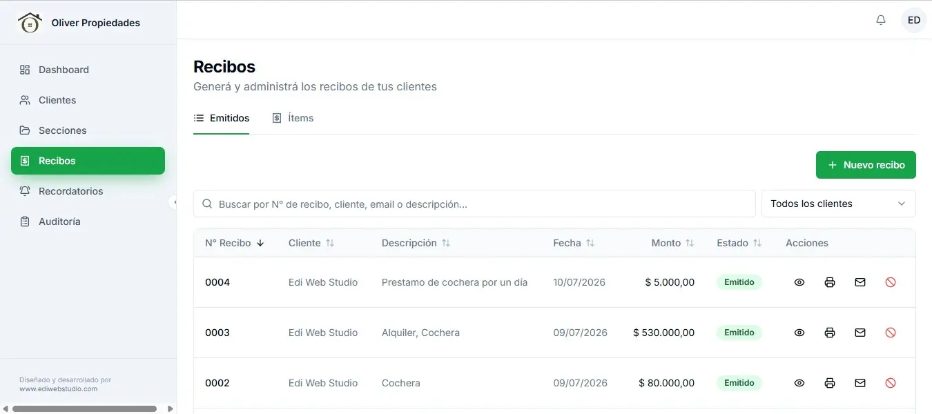 Recibos y comprobantes