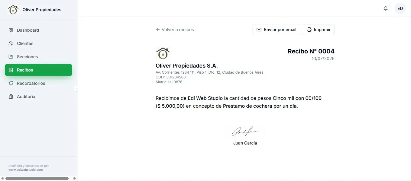Vista de recibos